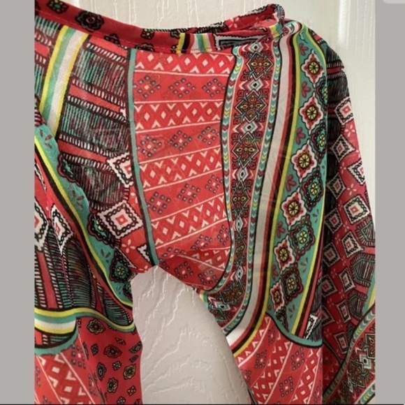 Nabee Women's Paisley Cold Shoulder Bell Sleeve Boho Crop Top Blouse Size Small - Picture 11 of 13